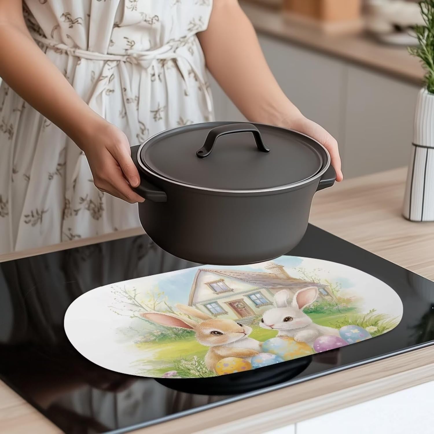 Easter Bunny Placemats Waterproof Oval Placemats for Dining Table Heat Resistant Table Mats Set of 4 Washable Place Mats Non-Slip Table Mats for Patio Table Wedding Decor