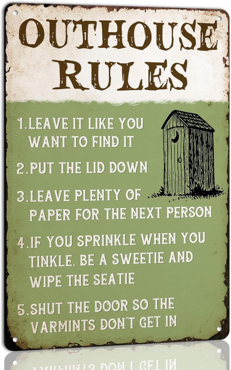 peiyeety Funny Outhouse Rules Metal Tin Sign Vintage Farmhouse Home Cabin Bathroom Outhouse Wall Decor Farm Wall Art Retro Plaque 8"x12"