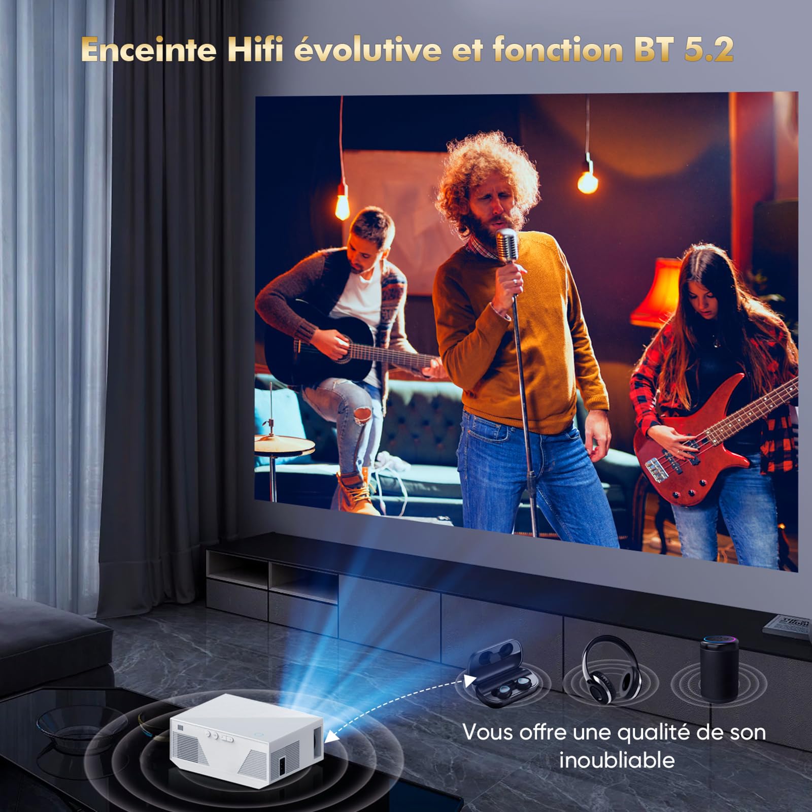 Mini Vidéoprojecteur Portable 1080P Natif - 20000 Lumens - Compatible 4K - Bluetooth 5.2 - Écran Jusqu'à 300" - 12