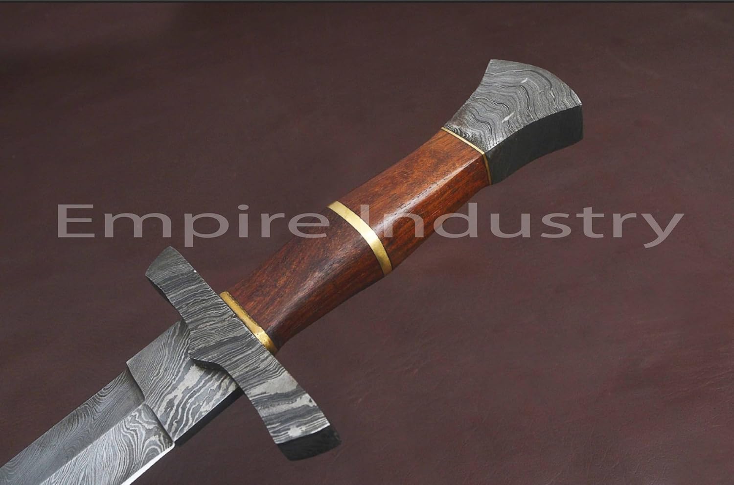 35 Inch Full Tang Handmade Damascus Steel Fixed Blade Viking Sword, Rose Wood Handle, Hunting Sword with Leather Sheath for Combat, Hiking, Camping by Empire Industry