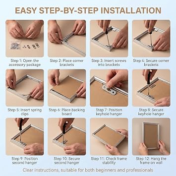 18PCS Silver Metal Photo Frame Hardware Accessories L Shaped Angle Bracket Flat Plate Fastener Tapped Corners Gasket Picture Frame Hanging Hangers Hooks Spring Clips DIY Picture Framing Tools