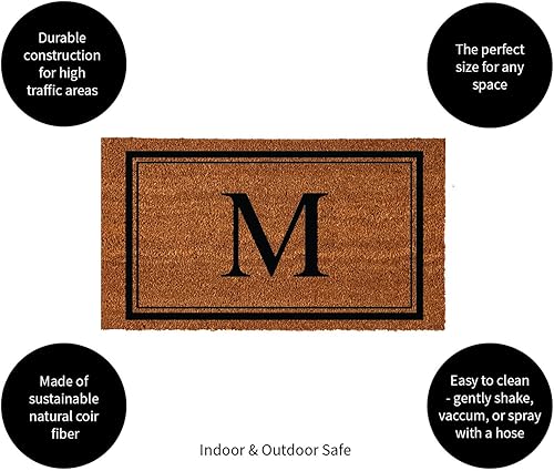 Miniatura 3 de Evergreen Flag Tapete de entrada con monograma, letra M, 28 x 16 pulgadas, fibra de coco natural que atrapa la suciedad, para todas las estaciones,