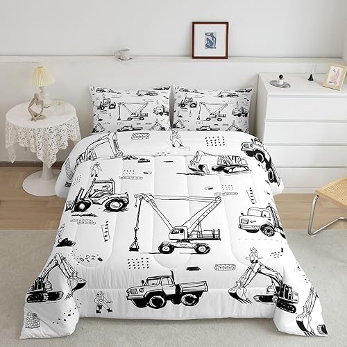 Miniatura 11 de Erosebridal Juego de edredón para niños, camión de bomberos, camión de bomberos, tamaño matrimonial, edredón acolchado de vehículo de policía, Color