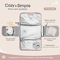 Vista 3 de J&Joo Portable Diaper Changing Pad - Ultra Soft, Extra Padded, Waterproof Baby Changer Travel Essential, EZ Access Mesh Pockets, Gift for Baby