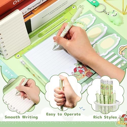 Miniatura 6 de Resurhang Juego de 78 suministros de papelería de rana para niñas y niños, estuche para lápices, lápices, regla, llavero, estuche para tarjetas,