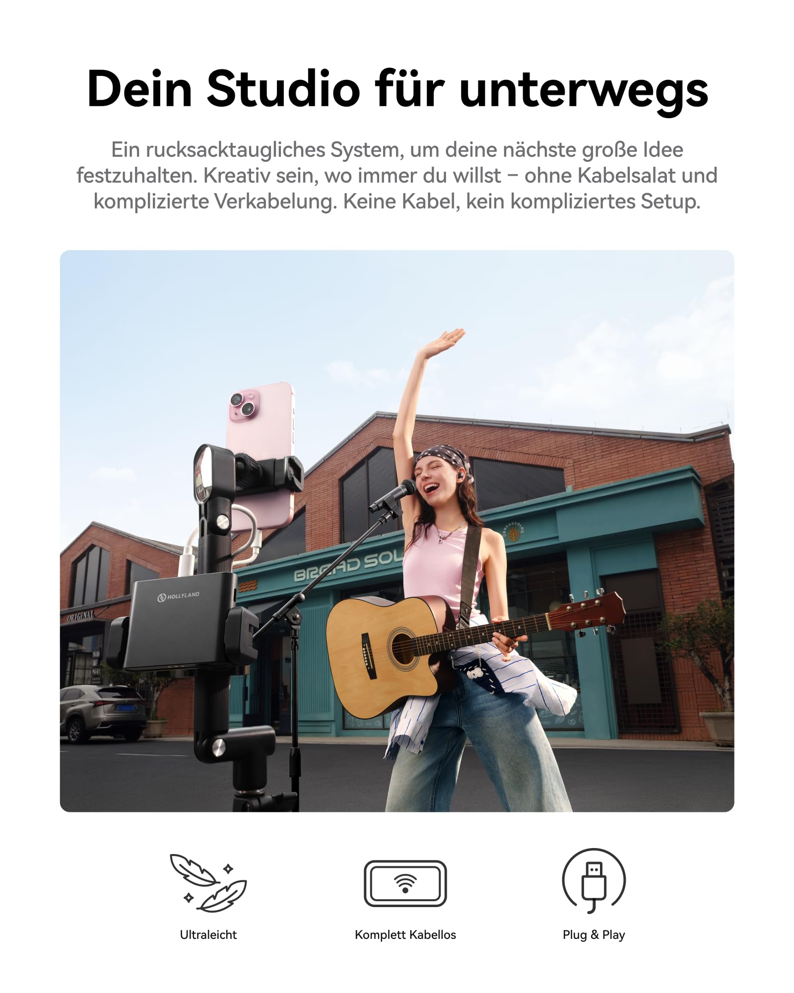 Hollyland MELO P1 Combo: All-in-One Funkmikrofon-System mit Mixer, Monitor-Kopfhörer, KI-Rauschunterdrückung, 100+ Presets & 9 Studio-Effekten für Live-Streaming, Gesangsaufnahmen & Podcasts