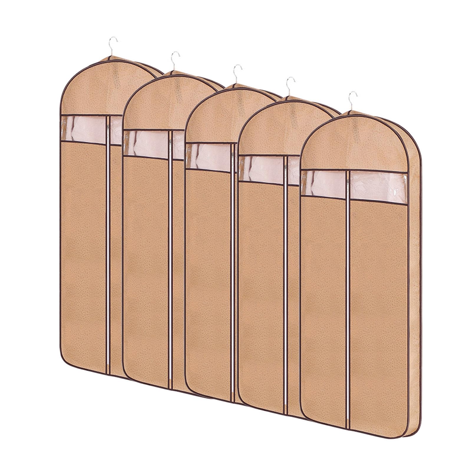 borsa per vestiti, Confezione da 5 borse in tessuto non, borsa viaggio for abiti con finestra trasparente, custodia for riporre indumenti, organizer for guardaroba(Khaki,110x60x10cm)