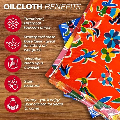 Miniatura 4 de Mantel mexicano de hule  Manteles de vinilo  Mantel para exteriores  Mantel de plástico  Tapete  Tapete impermeable  Hules para Mesa (naranja