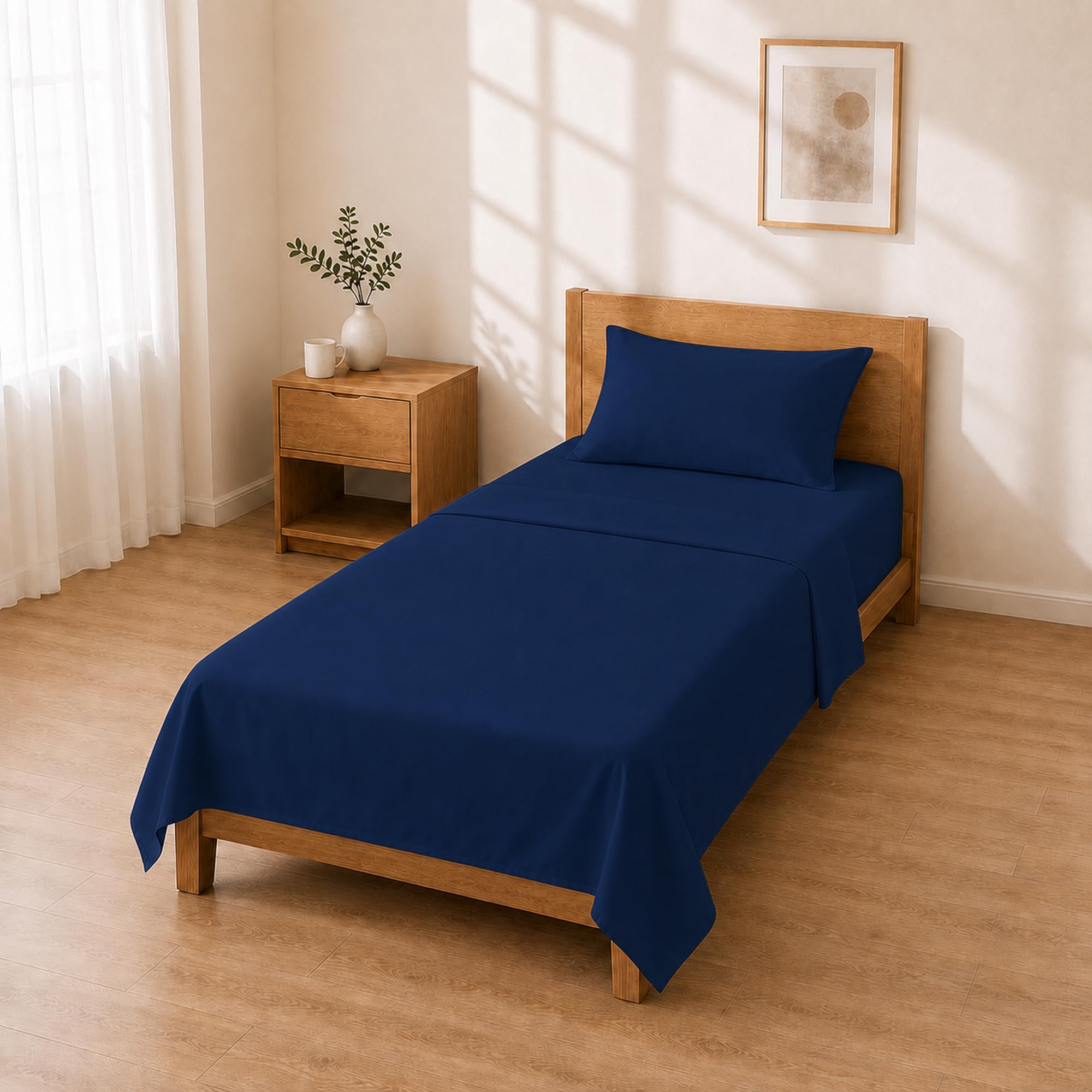 Microfibre Fitted Sheet 120 x 200 + 30 / 180 x 280 + 50 x 80 1 Piece, Dark Blue
