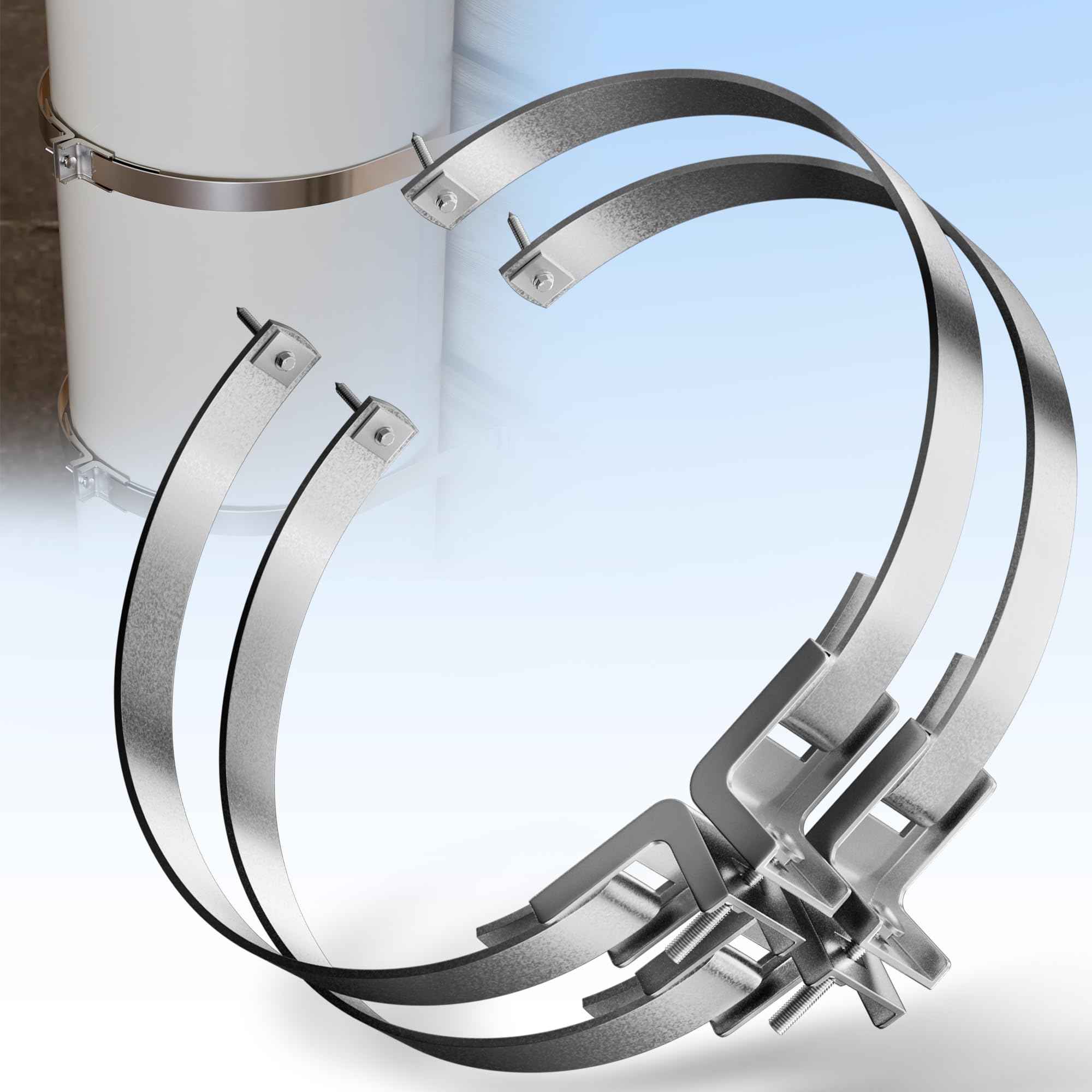 CHOWZZ - Juego de 2 correas universales para calentador de agua, resistente a terremotos, soporte de montaje para tanque de expansión, soporte para calentador de agua de hasta 80 galones, con accesorio de instalación, correas de acero inoxidable