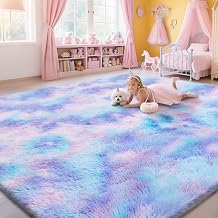 Area Rugs Living Room Rug - 160x230cm Fluffy Shaggy Carpet | Kids Playroom Nursery Living Room, Thick Soft Plush Mat for Kids Baby Boys Teen Dorm Home Decor Aesthetic Blue Purple
