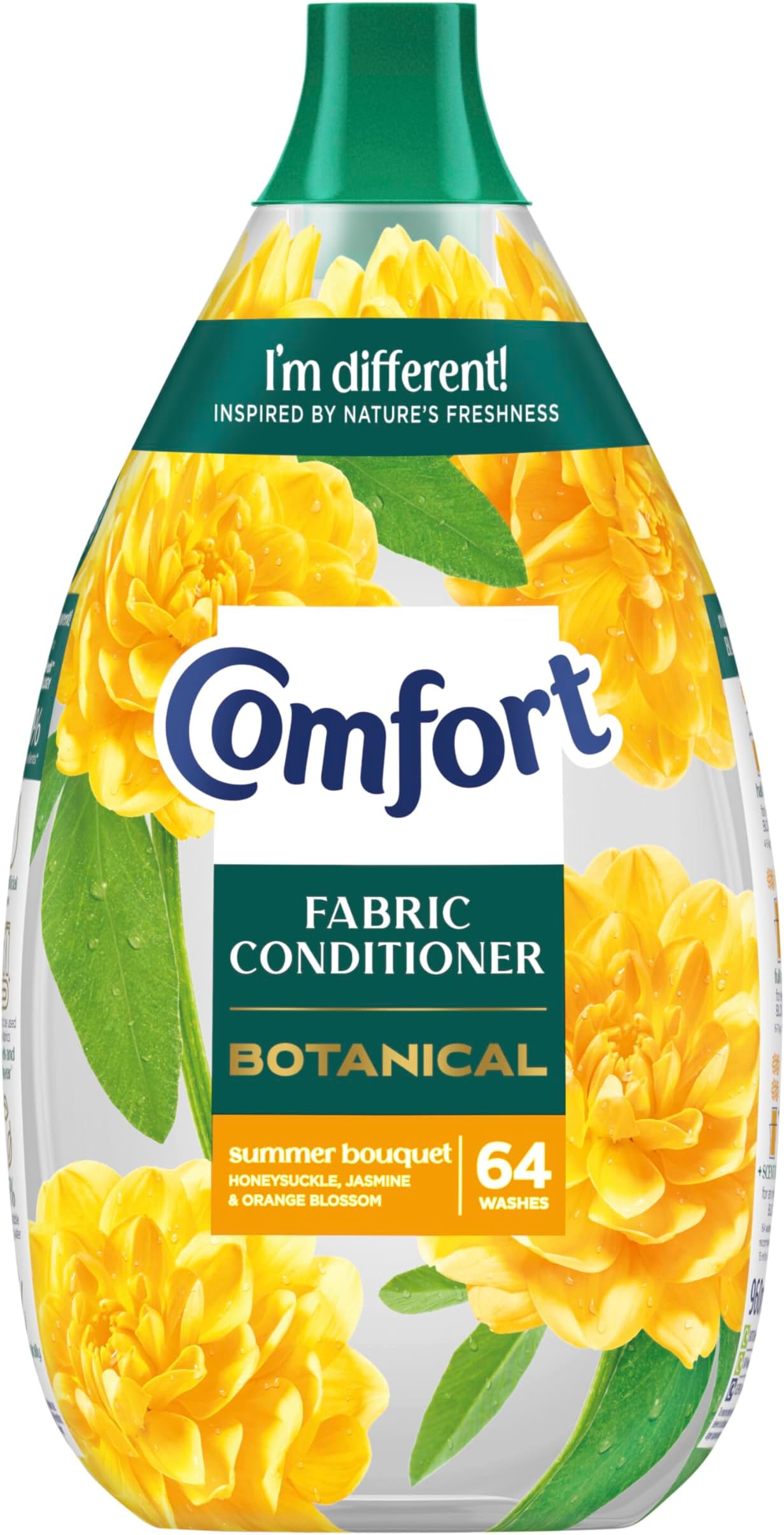 Comfort Botanical Summer Bouquet Fabric Conditioner softener with CrystalFresh transparent formula blooms in freshness, inspired by nature 960 ml (64 washes)