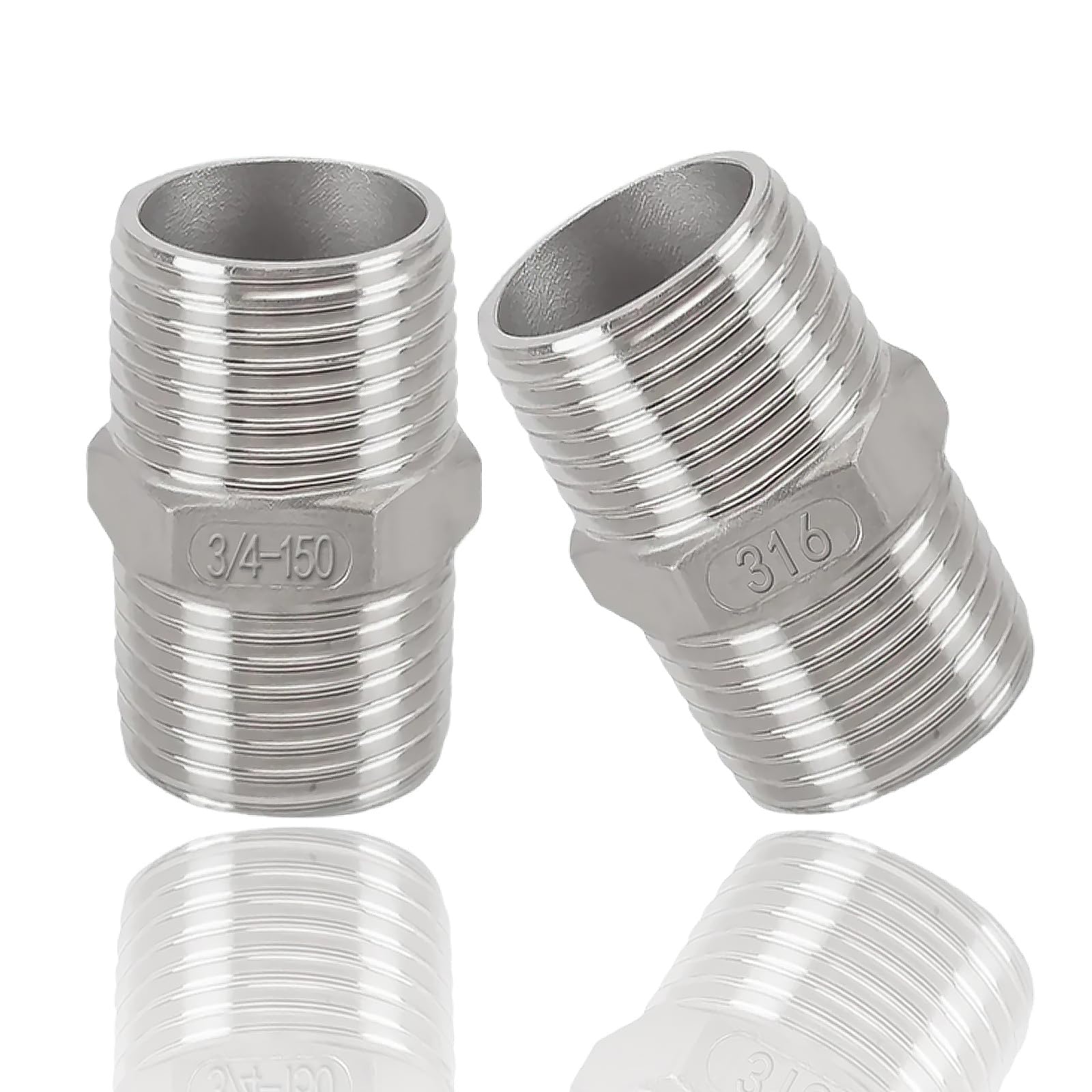 Photo 1 of Dnkoua 3/4" NPT Hex Nipple Pipe Fitting, 316 Stainless Steel, 2-Pack