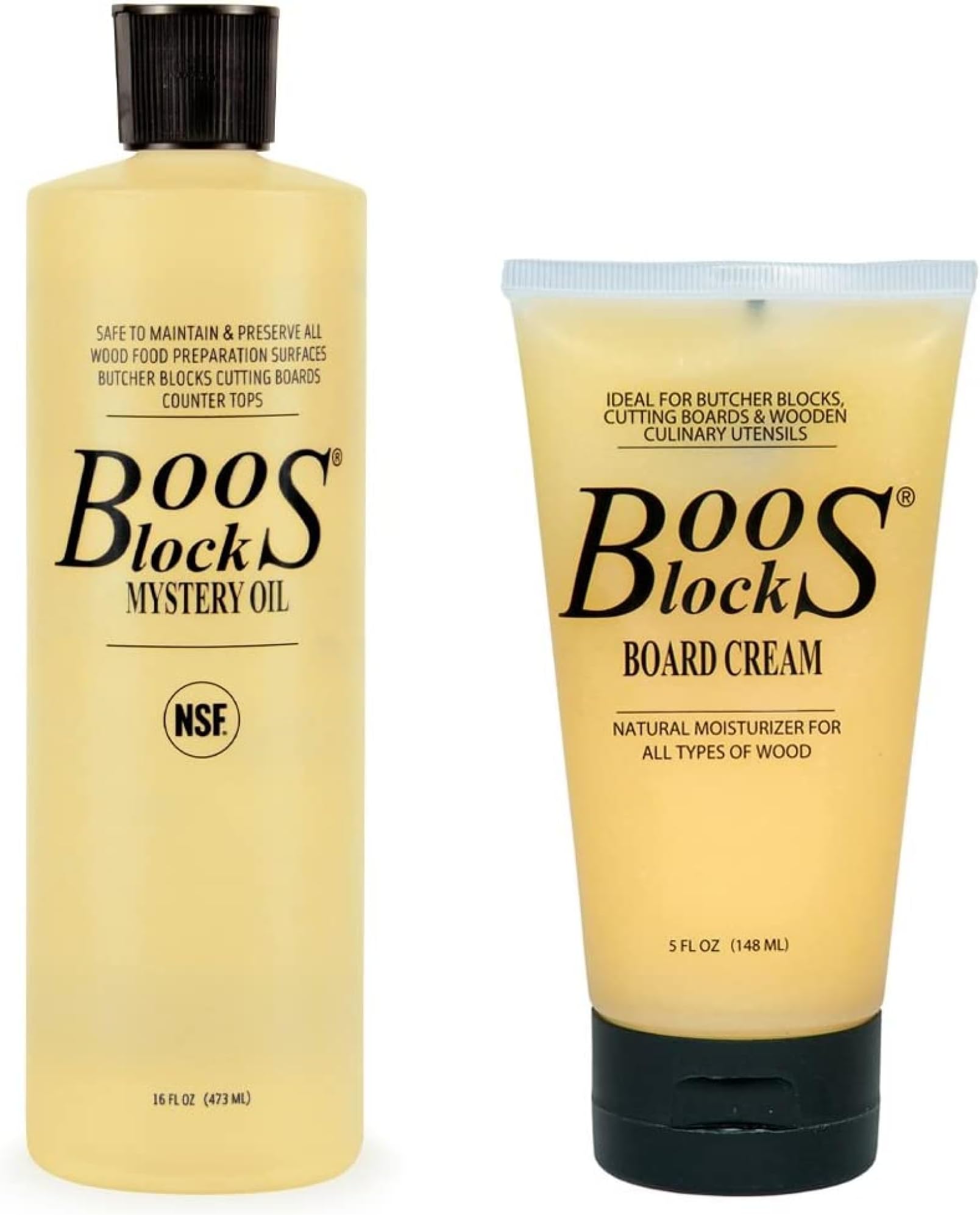 Boos Block Chopping Board Oil and Wax Set - Mystery Oil (16 oz) + Board Cream (5 oz) - Cutting Board Oil - Butchers Block Oil - Chopping Board Wax - Beeswax - Food Grade Mineral Oil