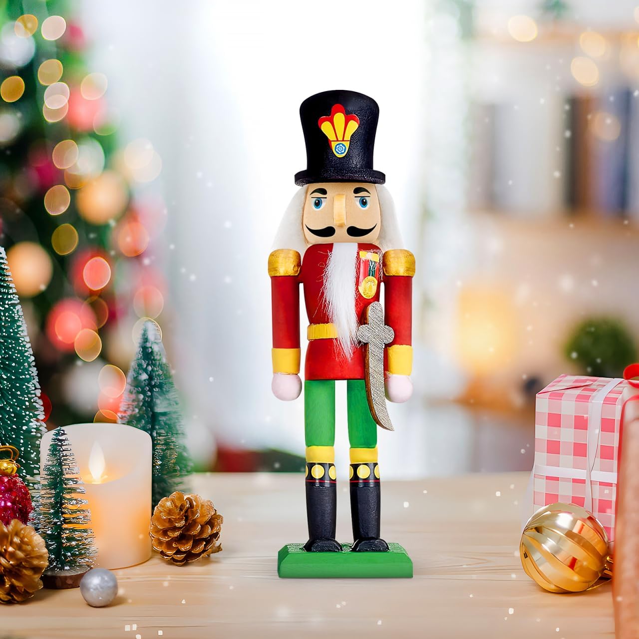 Cabilock Wooden Nutcracker Puppet, DIY Painting Kit Unfinished Walnut Soldier Doll Figures with Paint Brush, Christmas Decoration for Crafts Parent Activities Creative Imagination
