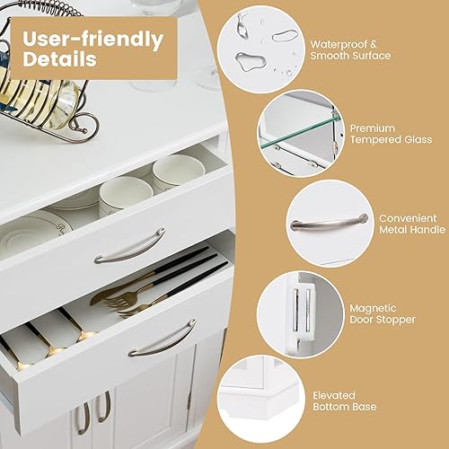 Miniatura 4 de LOKO Moderno gabinete de buffet con almacenamiento, aparador de credenza con dos cajones y tres gabinetes, gabinete de almacenamiento de buffet de