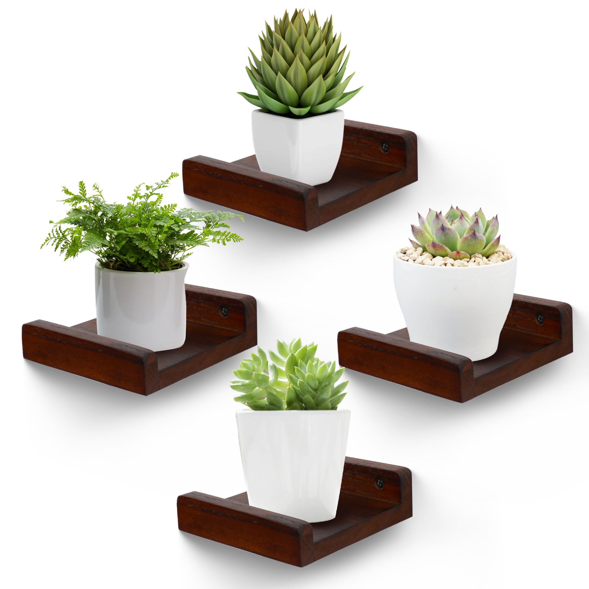 MIHORLIFE Solid Wood, 13cm Small Wall Picture Shelves Ledge, Rustic Wood Floating Shelf, Decorative Display Photo Racks For Living Room, Kitchen, Bedroom, Kitchen, Books, Set of 4, Dark Walnut