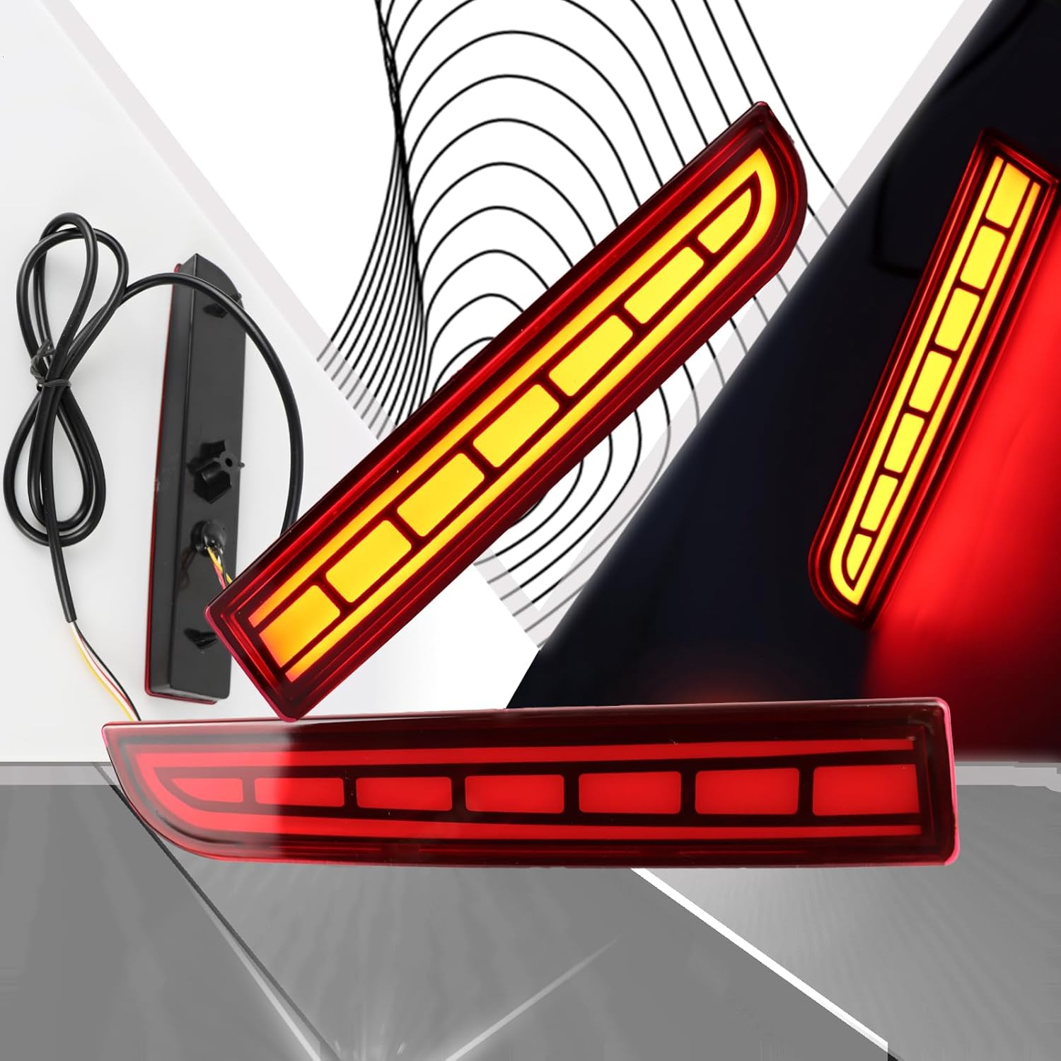 DRL Red LED Rear Fog Light Reflector,Function as Daytime Running Light&Amber Sequential Turn Signal&Brake Light Compatible with Mitsubishi Lancer Evolution X Outlander (RED Style)