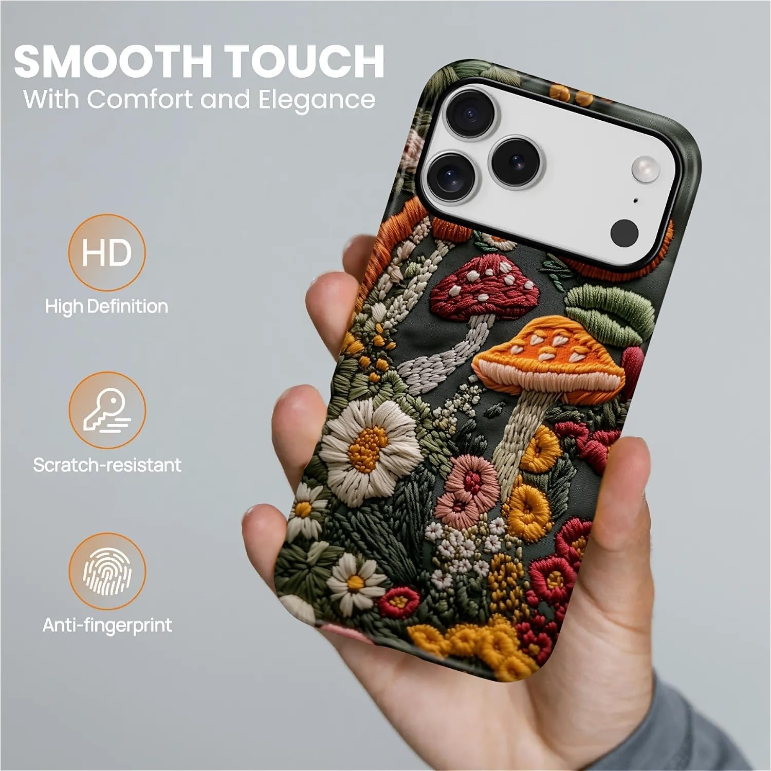 for iPhone 17 Pro Max Case for Women Girl Men Boy, Compatible with MagSafe, Shockproof Soft Silicone & Hard PC Shell Protective Case for iPhone 17 Pro Max - Mushroom Flower Embroidery image 5