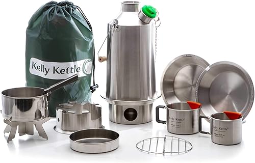 Miniatura 1 de Kelly Kettle Ultimate Base Camp Kit – Hervidor de campamento grande de acero inoxidable de 54 onzas, hervidor de campamento ligero con silbato,