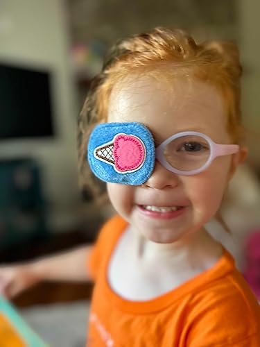 Miniatura 3 de Astropic 2 parches para los ojos de los niños para cubrir cualquier ojo (flor rosa y helado azul)