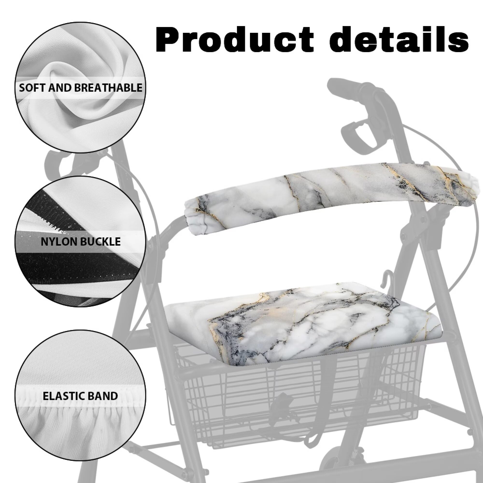 White Marble Walkers for Seniors Cover Universal Fit Walker Accessories Walkers for Seniors with Seat Cover Washable Rollator Covers — Amazon image 4