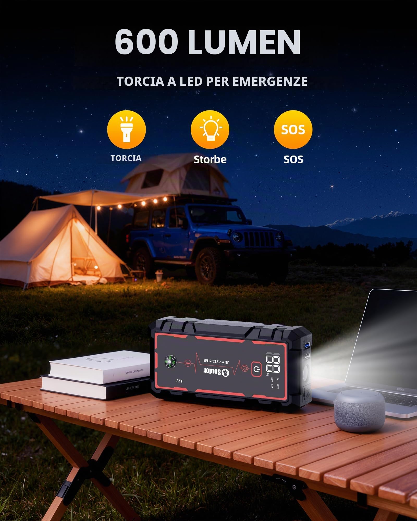 Batteria di avviamento per auto, portatile, 6000 A