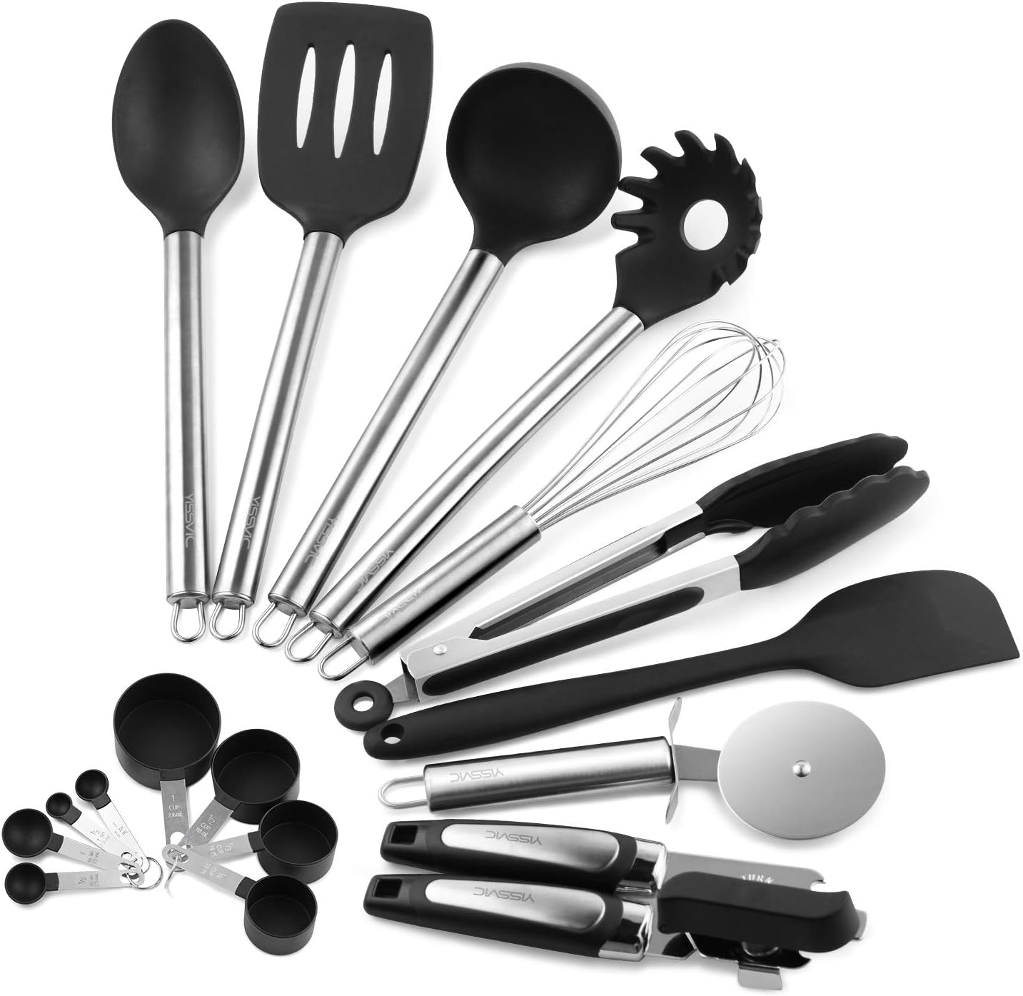 YISSVIC Kitchen Utensil Set 11 pcs Cooking Utensil Set Silicone Utensils Kitchen Tools Set with Stainless Steel Handle(Included Oil Brush)