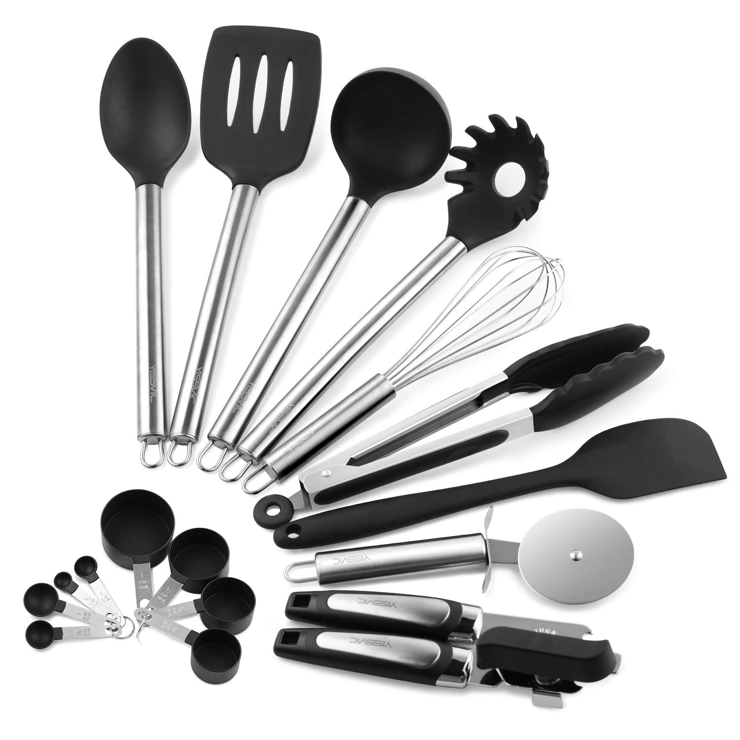 YISSVIC Kitchen Utensil Set 11 pcs Cooking Utensil Set Silicone Utensils Kitchen Tools Set with Stainless Steel Handle(Included Oil Brush)