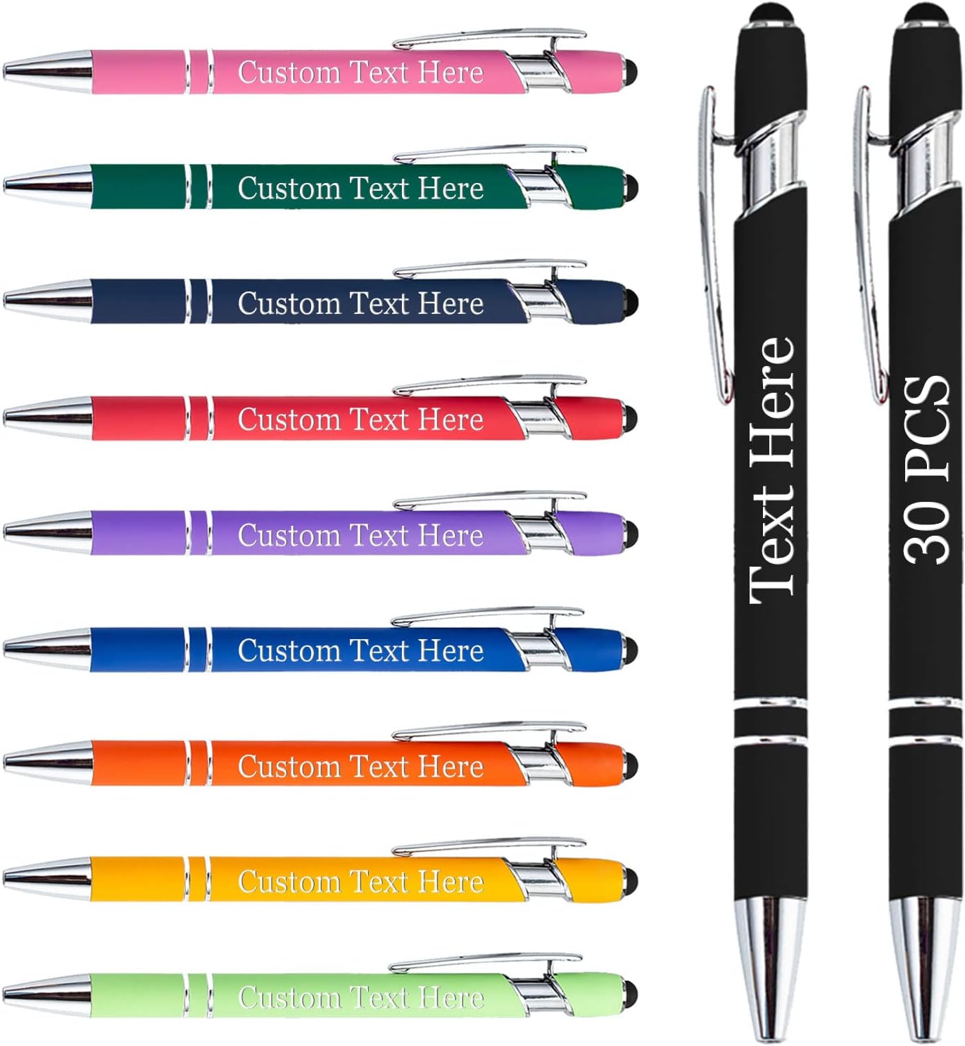 Personalized Pens in Bulk 30 Custom Pens with Name Text Message Customized Pens with Stylus Tip Engraved Ballpoint Pens for Business Party Wedding Birthday