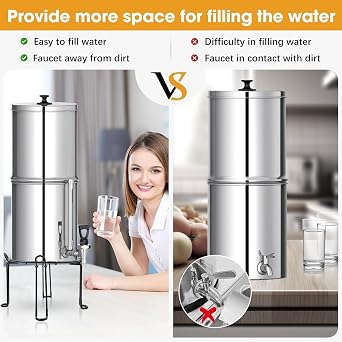 Water Filter Stand, 8'' Tall, 9'' Diameter, Stainless Steel, Non-Skid Feet, Compatible with Berkey Big, Travel, Royal Systems
