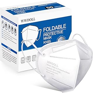 KN95 Face Mask 50 Pack, WWDOLL KN95 Masks 5-Layer Breathable Mask with Elastic Earloop and Nose Bridge Clip, Disposable Respirator Protection Against PM2.5 White