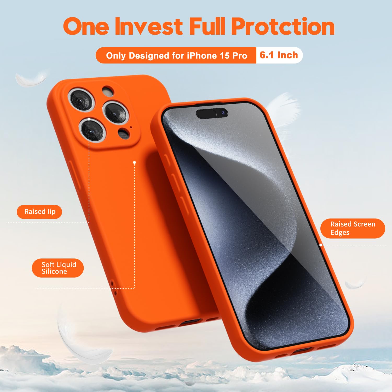 oakxco Etui na telefon iPhone 15 Pro, płynny silikon, urocze, cienkie, cienkie, miękkie, gumowe żelowe, dla kobiet mężczyzn, gładkie, matowe, jednokolorowe, jasne kolory, proste etui z osłoną aparatu