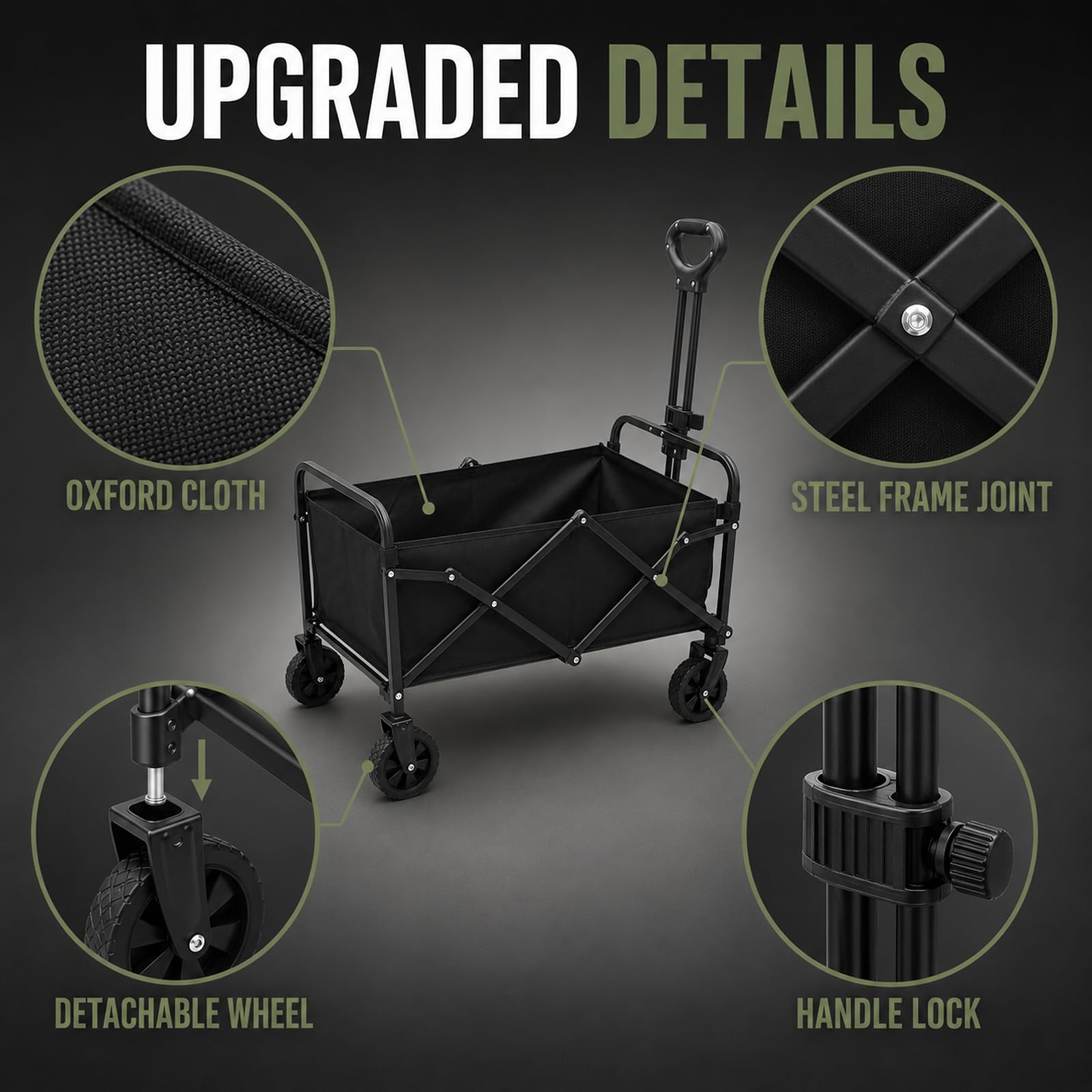 Surface de charge de 150 kg - Chariot pliable - Chariot de plage avec grande capacité - Chariot pliable stable portable pour jardin, camping, festival