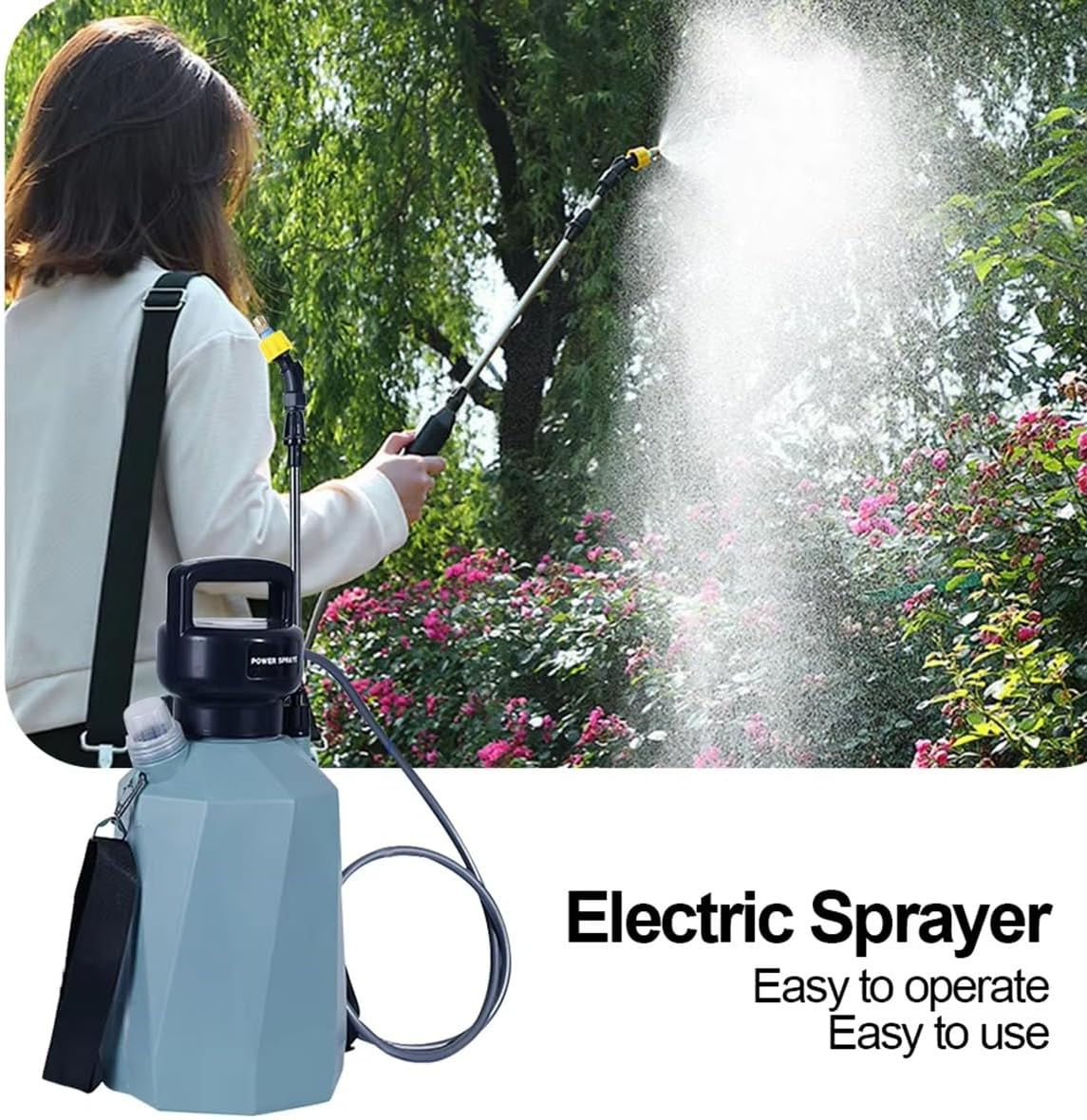 5L Atomization Plant Sprayer Shoulder Type Watering Can Battery Powered Sprayer 1.35Gallon With 3 Nozzles USB Rechargeable Handle Strap For Lawn And Garden(Green)