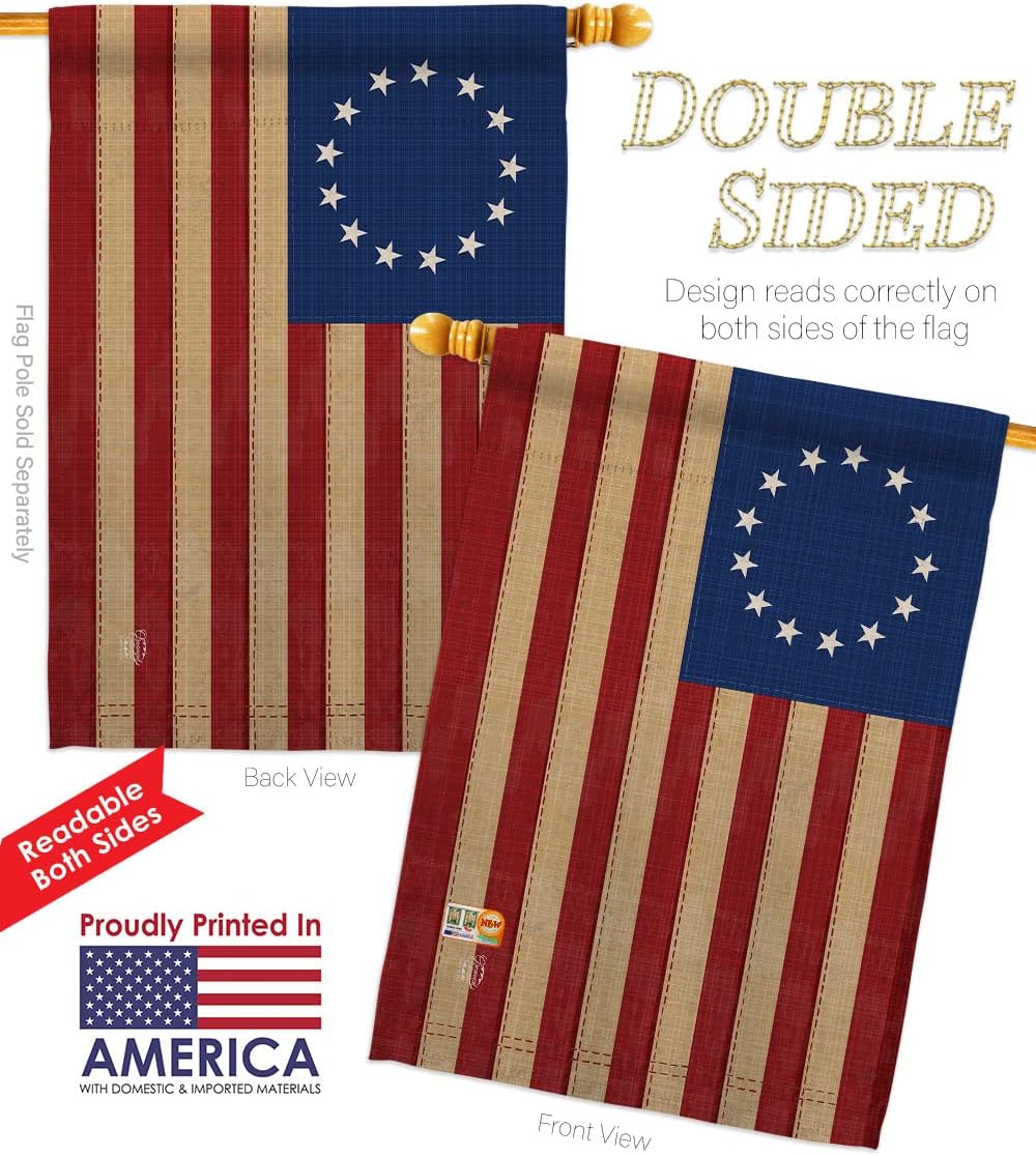 Heritage Betsy Ross House Flag Dowel Set Americana US Historic July Memorial Veteran Independence United State American Small Decorative Gift Yard Banner Double-Sided Made In USA 28 X 40