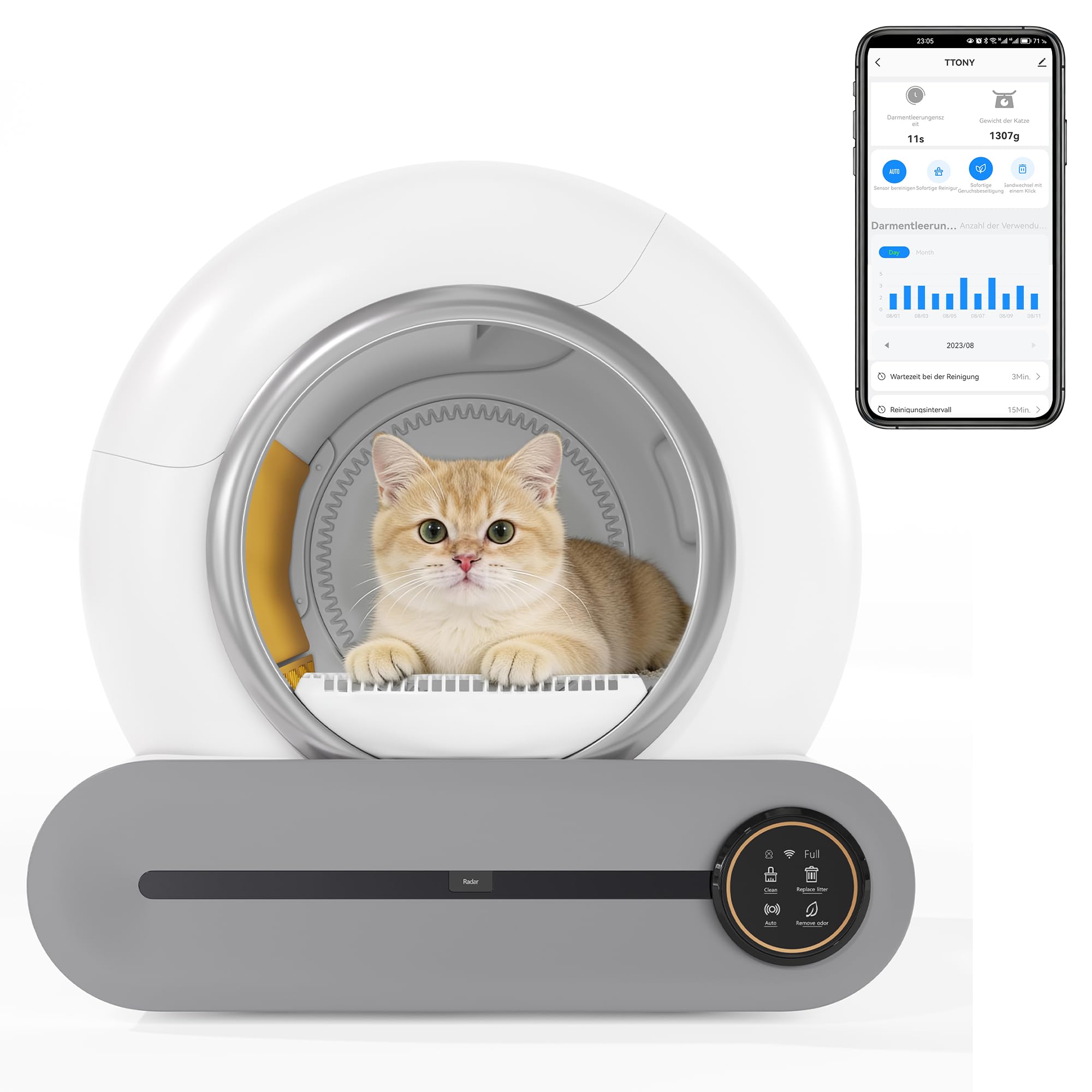 Merax Litière pour chat autonettoyante, Toilette automatique pour chat, Commande par application/Capacité max 65L/Capteur infrarouge/Élimine les odeurs/Moniteur de santé intelligent/Verrouillage de