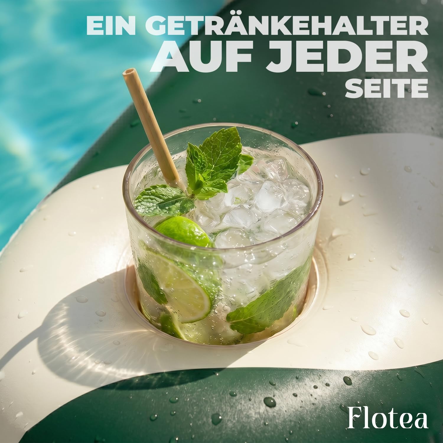 Flotea® Aufblasbare XXL Pool-Luftmatratze für Erwachsene 2 Personen | Schwimmmatratze mit Kissen und Getränkehaltern | PVC 215 x 148 cm | Pool, Strand, Meer & Urlaub | Original Corner