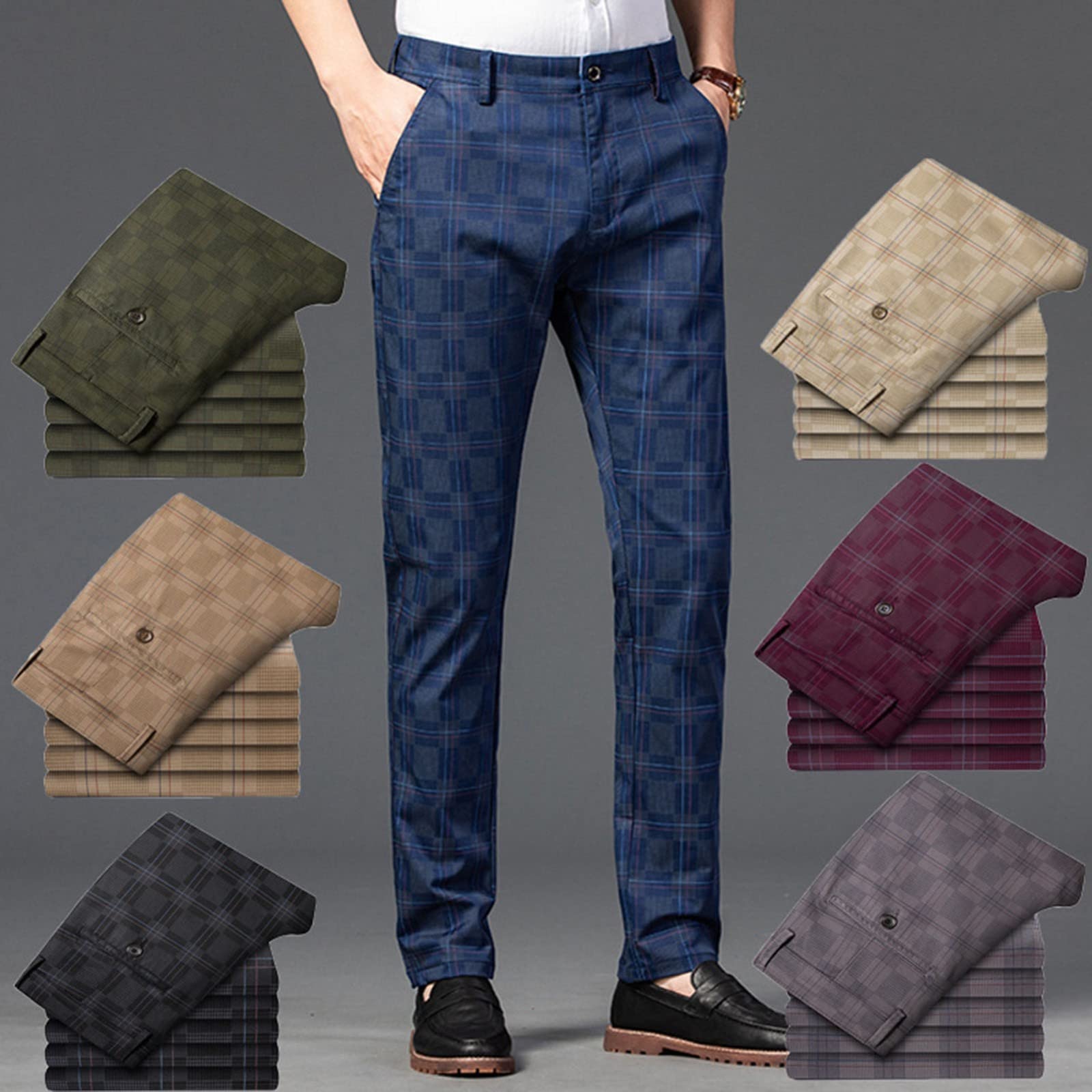 Pantalone Da Uomo A Quadri Con Vita Elastica Casual,Pantaloni Di Tuta Casual Estivi,Slim Cargo Pant,Con Tasche Streetwear Pantaloni Casual Eleganti 1,33