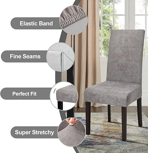 Miniatura 3 de Alishomtll Juego de 6 fundas para sillas de comedor, de gamuza sintética, universales, elásticas, lavables, extraíbles, de piel de gamuza para
