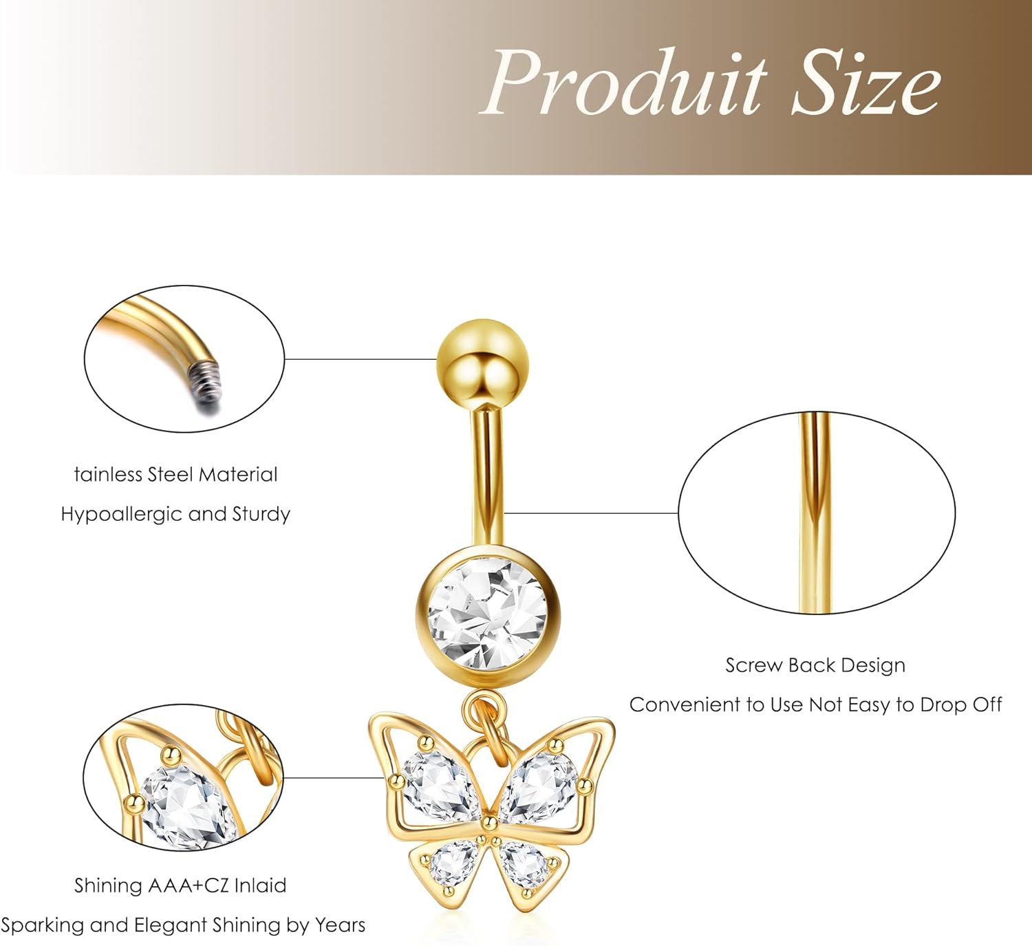 Dochais 8PCS Belly Button Ring Surgical Stainless Steel Belly Button Rings for Women Dangle Belly Button Rings Butterfly Cubic Zirconia Body Piercing Jewelry - Image 5