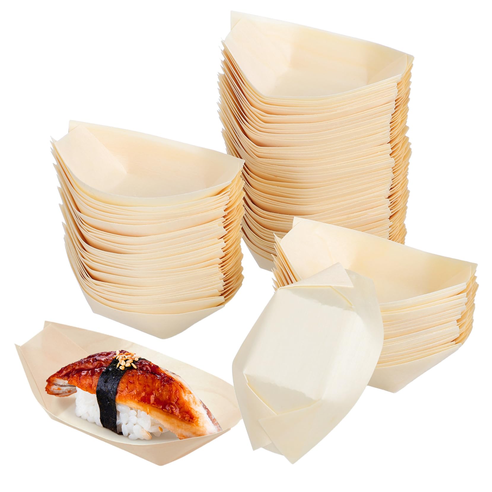 Garneck 100pcs Mini Boat Sushi Kit Natural Wood Snack Bowl Catering Serving Tray