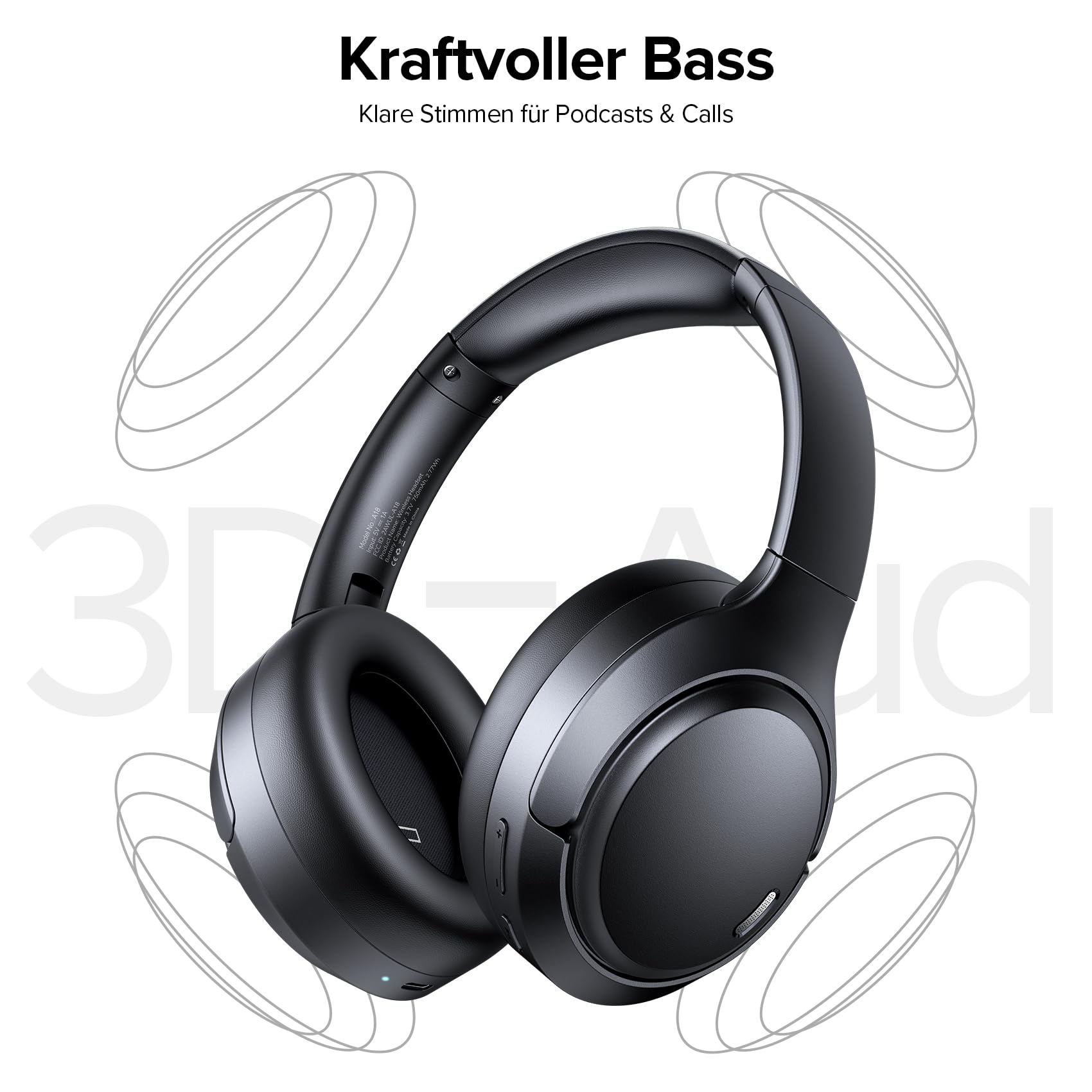 Bluetooth Over Ear Kopfhörer mit Hybrid ANC & 6 ENC Mikrofonen,120 Std Akku, Faltbares Design, Komfort Ohrpolster Kopfhörer Kabellose für Gaming, Musik, Homeoffice & Reisen