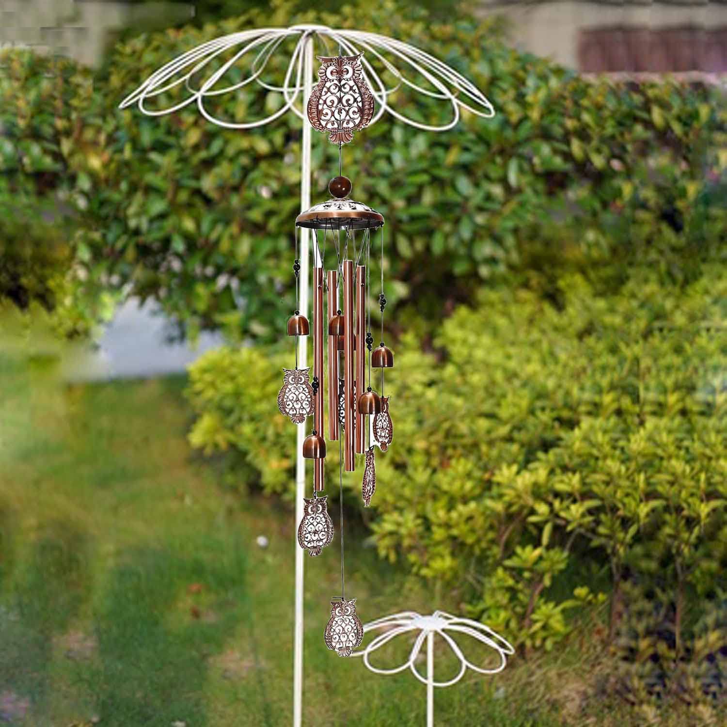 YUENTOEN Eulen Windspiel Aus Kupfer - Garten Dekoration Mit S-Haken