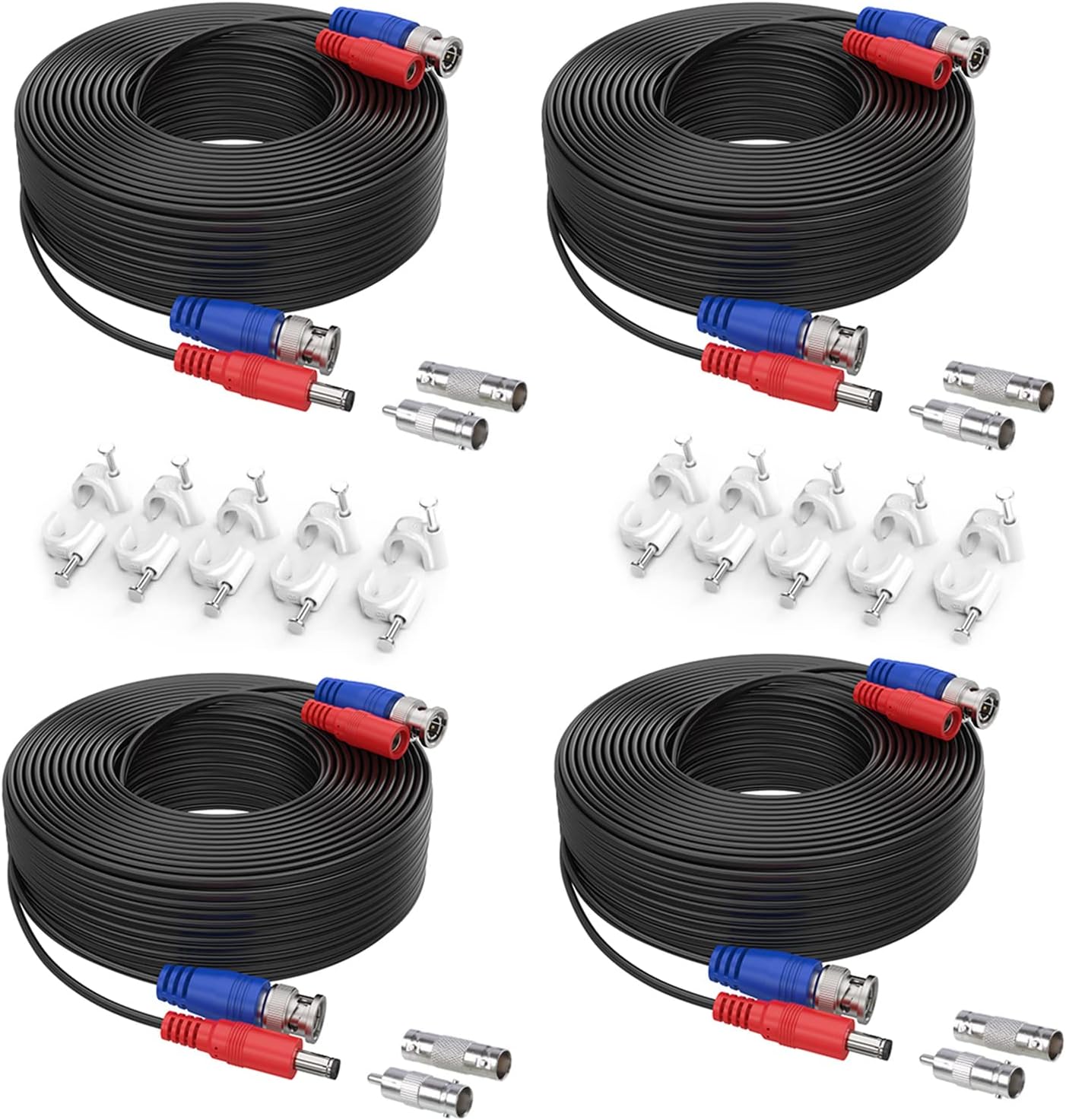 SANNCE 4 Pack Special Design 30M / 100 Feet BNC Video Power Cable For HD CCTV Camera DVR Security System (Black)
