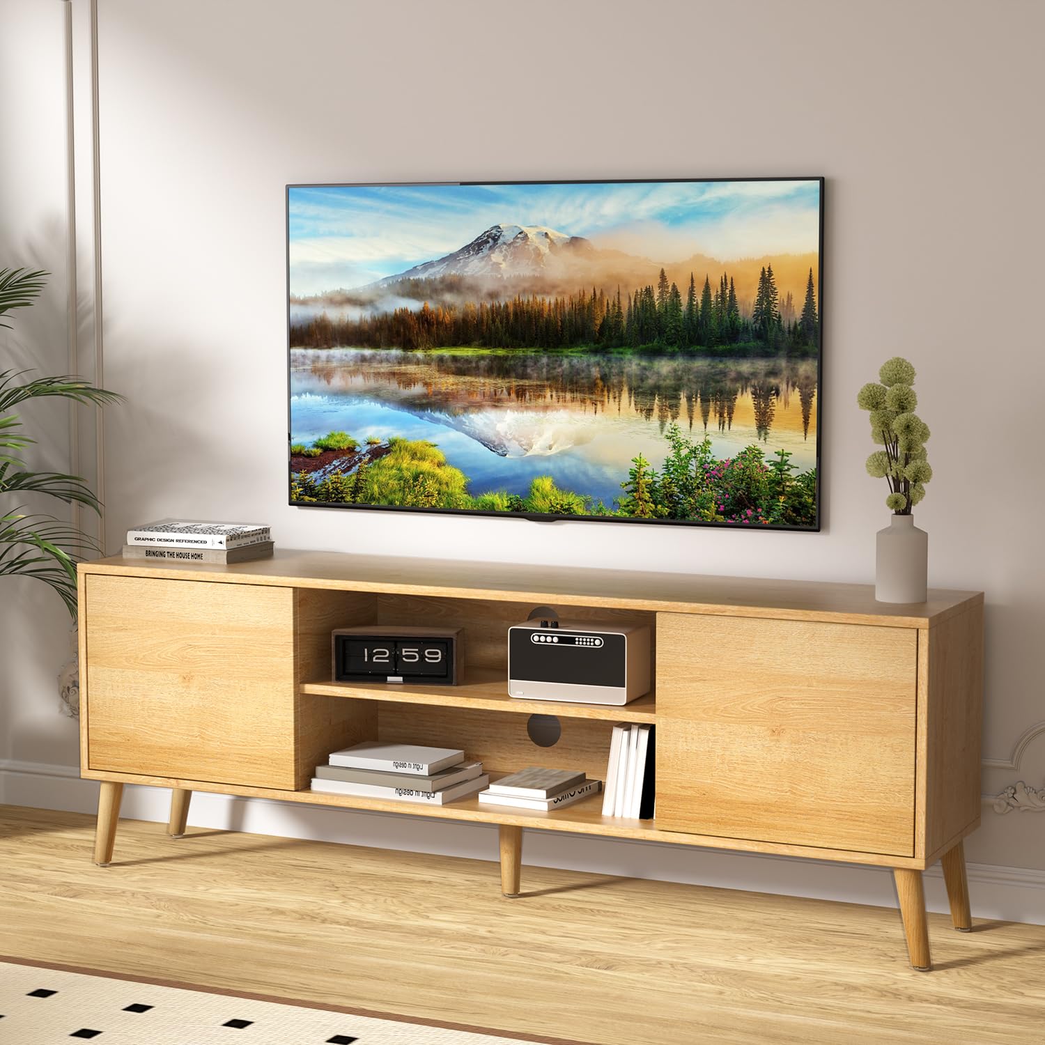 NewBeth TV Stand for 65 Inch TV,Entertainment Center with Adjustable Shelf,Low Stand for TV,20