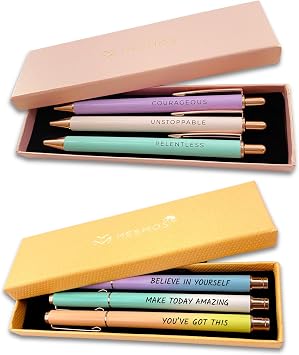MESMOS Empower & Inspire Bundle - 3pk Pastel Ballpoint Pens 1mm tip and 3pk Ombre Gel Pens 0.7mm tip Black ink