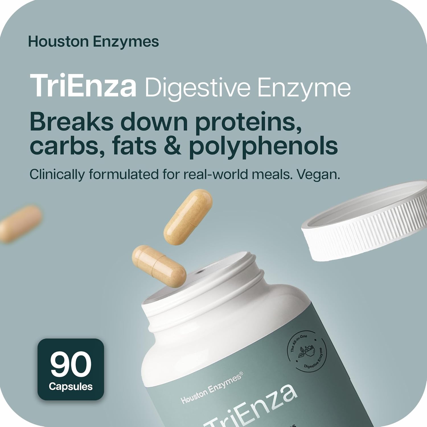 TriEnza Digestive Enzymes for Women and Men– Digestive Enzyme Supplements for Proteins, Carbs, Fats & Polyphenols Digestion – Help Break Down Wheat, Dairy, Soy & Meats - Health Supplement,90 Capsules