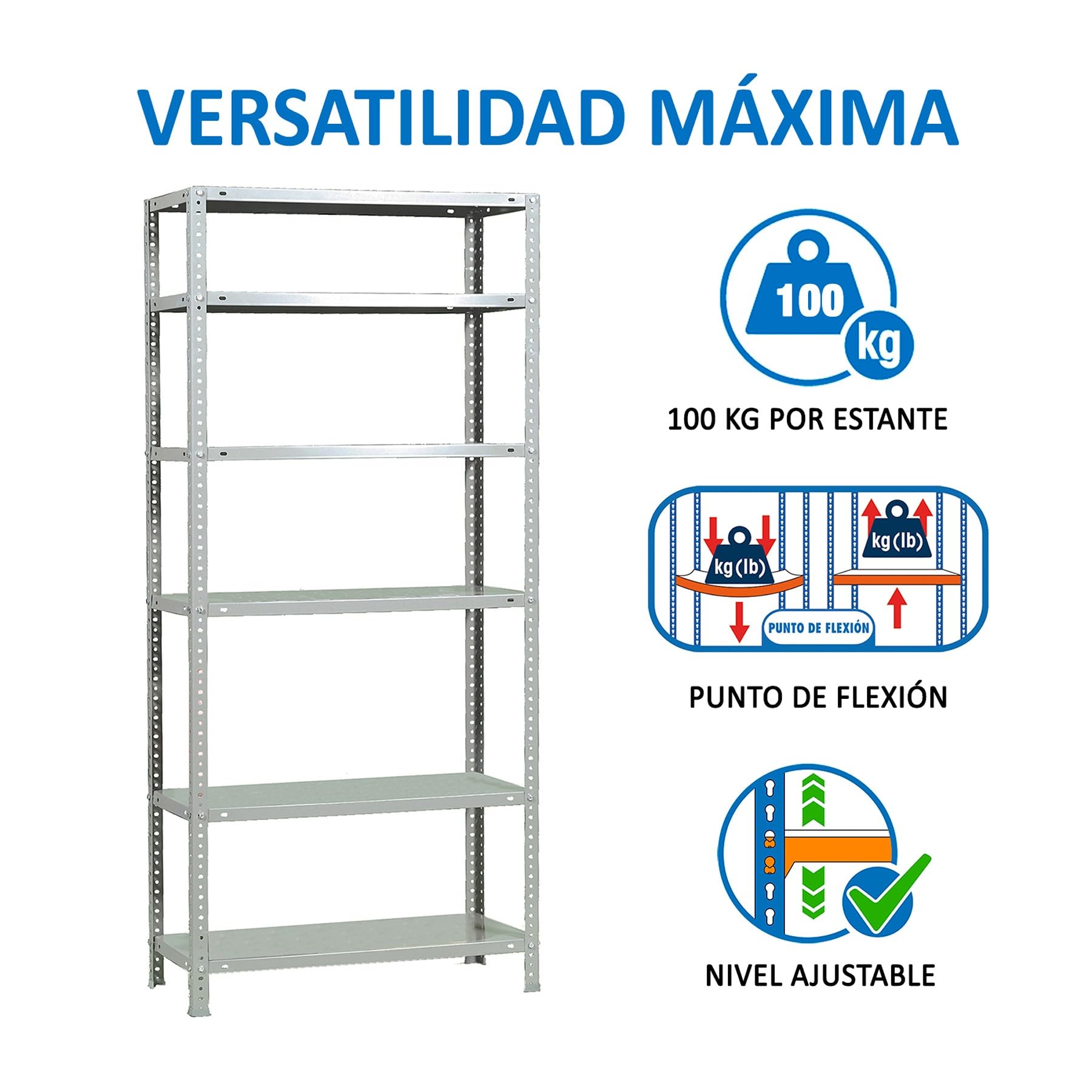 Simonrack Scaffale Metallo Garage, 6 Ripiani, 100 kg di Punto di Flessione, 2000x800x300 mm, Con Viti, Scaffalatura Garage, Bianco - Comfort