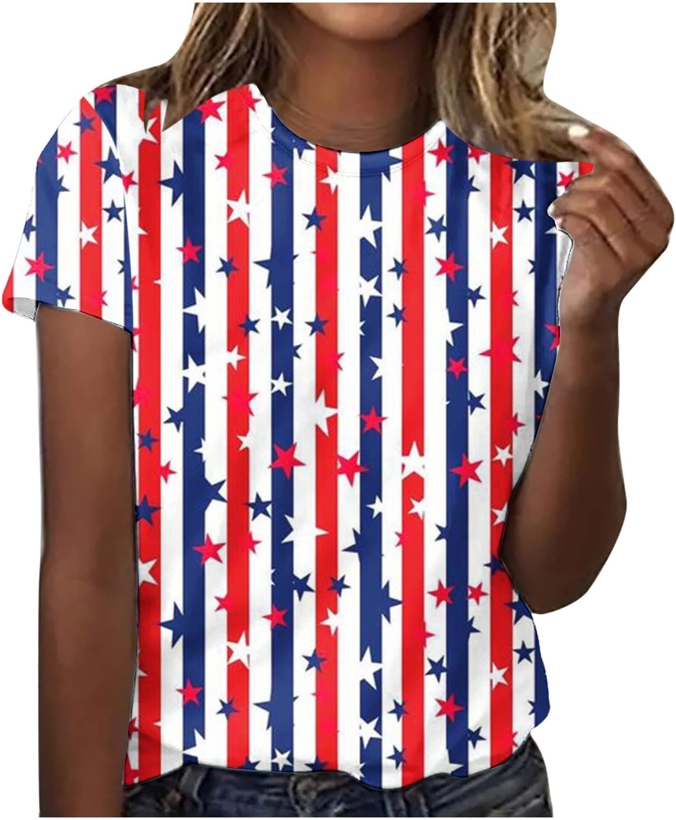 SMIDOWUSA July 4th T Shirts for Women Tops Short Sleeve Shirts Tees T-Shirt Blouse Faith American Flag Party in The USA
